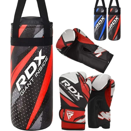 RDX Kids Punching Bag and Gloves for Boxing, Filled Heavy Bag Set for Youth Kickboxing, Red,2FT