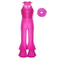 thumbnail image 2 of Haitryli Kids Girls Sequins Full Body Tank Unitard Gymnastics Leotard Hippie Disco Dance Jumpsuit with Hair Tie Set Hot Pink 8, 2 of 5
