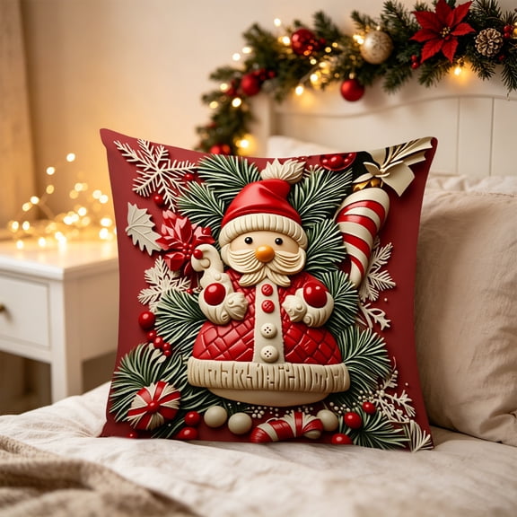 Sahpxhe Christmas Pillow Covers,17.7x17.7in Printed Cushion Throw Pillow Case with Santa Reindeer Pine Tree Design for Sofa Bedroom Winter Holiday Decor Multicolor-D