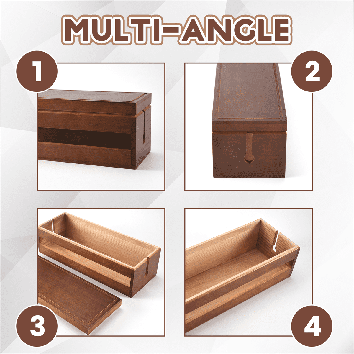 Cable Management Box Wooden Cord Organizer Box for Extension Cord Power Stripe Surge Protector Wire (Coffee Color)
