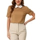 thumbnail image 1 of INSPIRAR CHIC Blusa de Mujer Vintage con Cuello Peter Pan, Manga Corta con Contraste, Talla XS, Color Marrón, 1 of 7