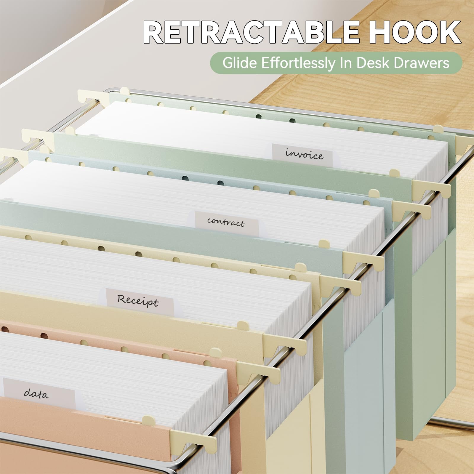 Plastic Extra Wide Hanging File Folder Letter Size Heavy Duty Reinforced 3" Expansion Accordian Pocket 6 Pack Filing Cabinet Folders With Tabs Pastel Color Organizer For Bulky Files