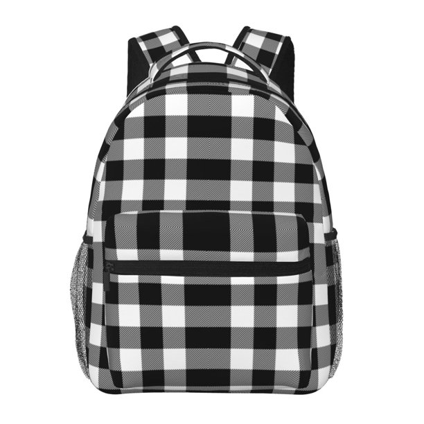 Fotbe White And Black Plaid Mochila Casual con Estampado para Escuela, Viajes y Actividades al Aire Libre - Duradera, Ligera y Cómoda