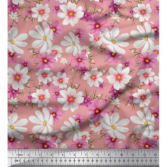 Soimoi Moss Georgette Fabric Cosmos Floral Print Fabric by The Yard 42 Inch Wide
