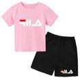 thumbnail image 3 of Conjunto de 2 piezas de camiseta y pantalones cortos con letras de marca de moda de verano para niños y niñas de 3 a 13 años, top informal de manga corta, conjunto deportivo Sunshine, 3 of 5