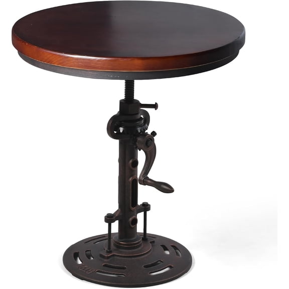 Farmhouse Small Bistro Table 18-24inch Adjustable Height  Coffee Table for Home Living Room Cafe House with Round Wooden Walnut Tabletop