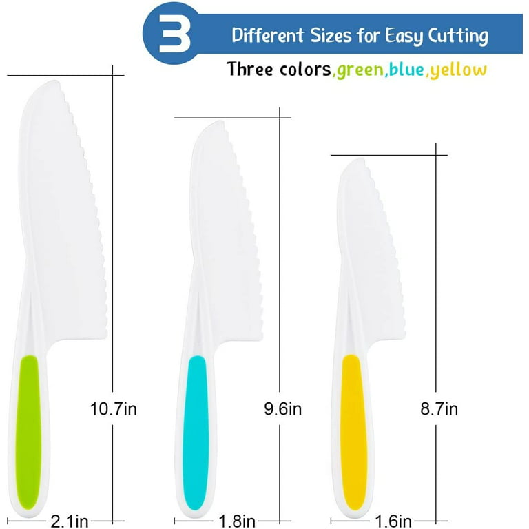 Topboutique Plastic Kitchen Knife Set of 3 in 3 Colors for Kids. Safe Nylon Cooking Knives for Children,Nylon Chef Knife Children's Safe Cooking