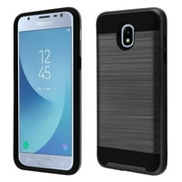 Kaleidio Case For Samsung Galaxy J3 Achieve, Express Prime 3, Amp Prime 3 [Brushed Metal Texture] Slim Armor [Shockproof] TPU 2-Piece Cover w/ Overbrawn Prying Tool [Black/Black]