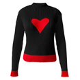 thumbnail image 5 of Valentines Sweaters for Women Color Block Heart Print High Neck Knit Sweater Slim Fit Long Sleeve Pullover for Fall Winter Season Black S, 5 of 5