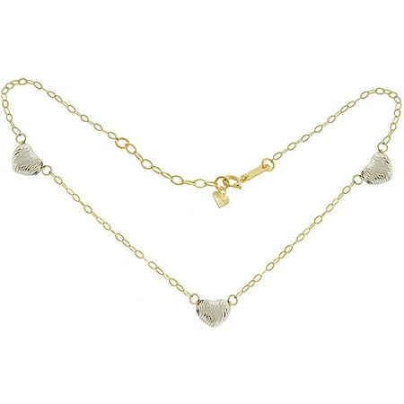 Heart 14kt Yellow and White Gold Anklet