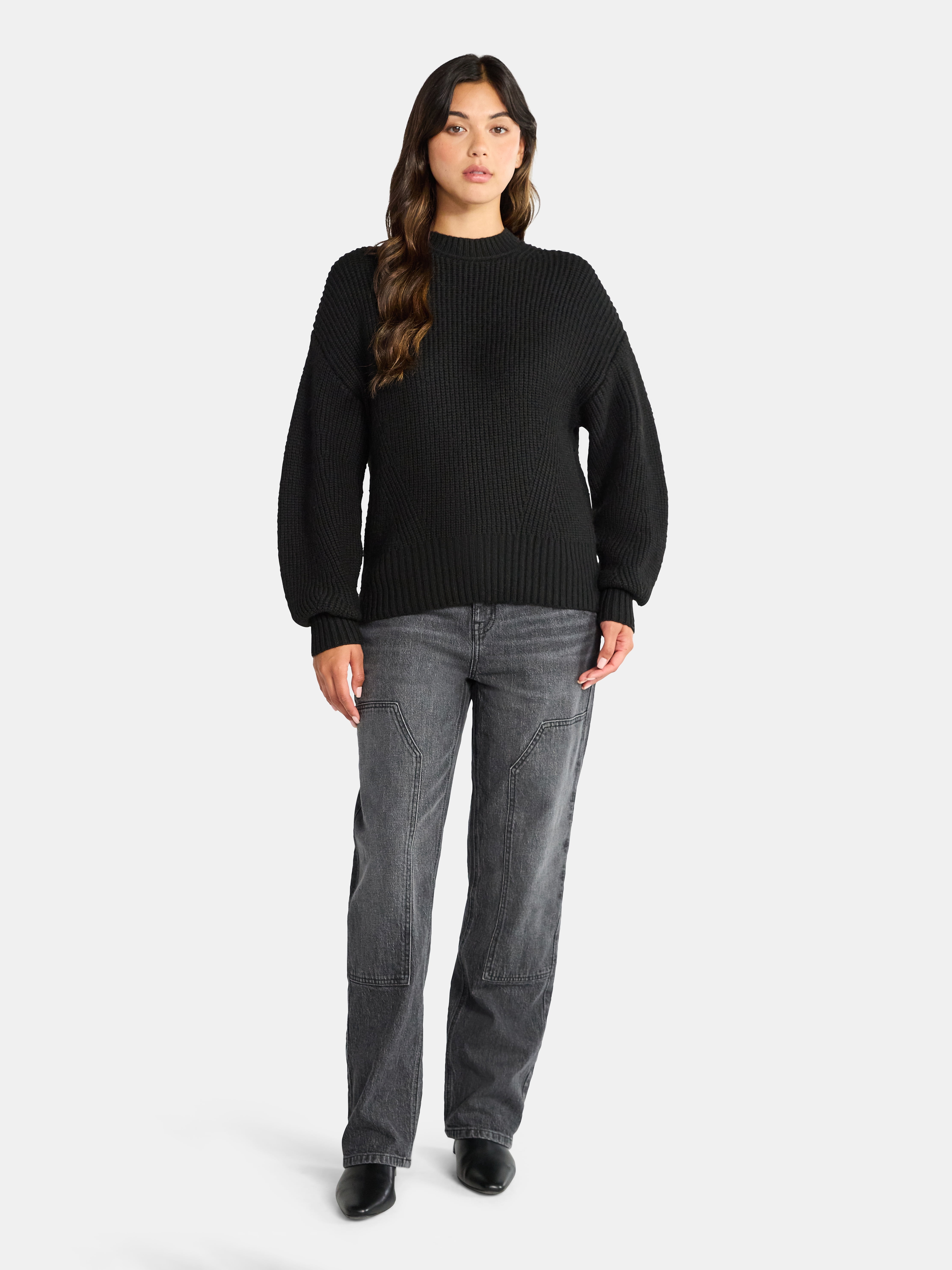 Time and Tru Women's Shaker Stitch Mock Neck Sweater, Midweight, Sizes XS-XXXL