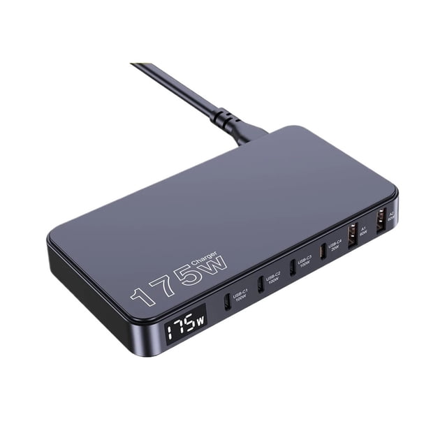 175W GaN USB C Charger LED Display 6-Port Desktop Charger Type C PD 100W PPS 45W Fast Charging