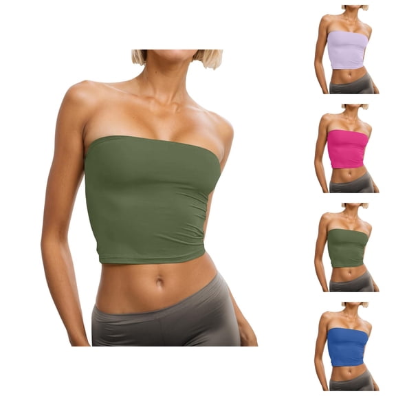 Tube Tops for Women Dressy Casual Slimming Strapless Bandeau Top Y2k Going out Tops Summer Outfits