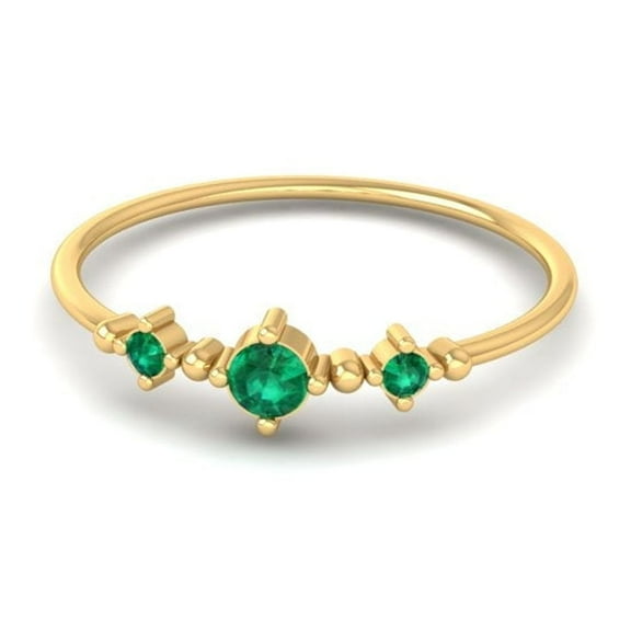 Dainty Three Stone Green Emerald Ring in 18K Yellow Gold Over – Minimalist Stackable Promise Ring for Her