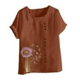 thumbnail image 3 of Vestidos Casuales Para Mujer, Blusas De Mujer De Moda Blusa informal de lino con cuello redondo y manga corta con botones para mujer, talla grande, estampada, 3 of 3