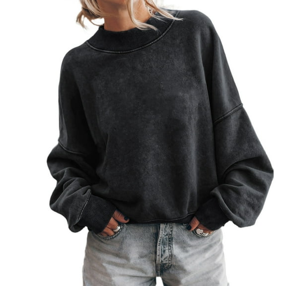 ShomPort Crewneck Sweatshirt for Women Long Sleeve Solid Color Casual Loose Pullover Blouse
