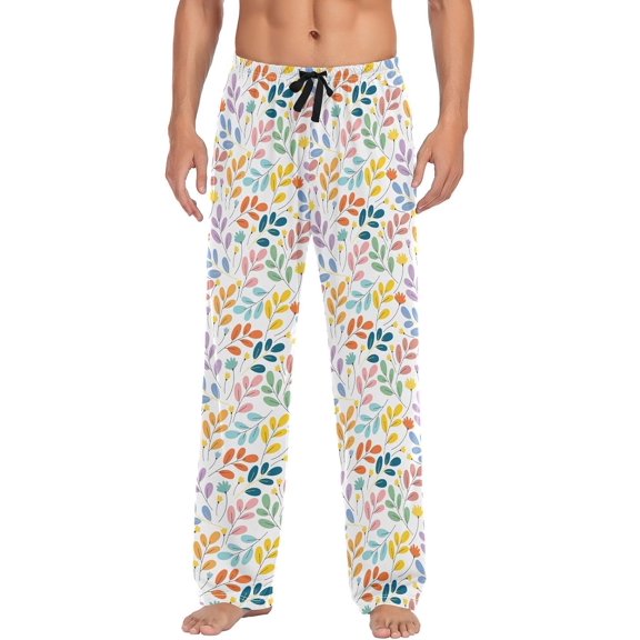 GZHJMY Colorful Leaves Men's Pajama Pants, Soft and Comfortable Lounge Sleep Bottoms with Pockets, Men's Sleepwear with Custom Print, XX-Large