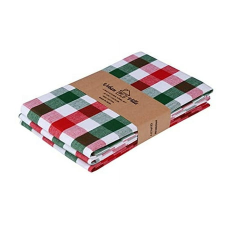 

Urban Villa Set of 3 Kitchen Towels 20×30 inch 100% Cotton Highly Absorbent Dish Towels Ultra Soft Bar & Tea Towels with Mitered Corners- Red/Green/White