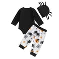 thumbnail image 6 of Glisme Girls Outfit Set Letter Print Long Sleeve Crew Neck Tops With Graphic Pants Outfit Halloween Breathable Girls Set Size 9-12 Months Black, 6 of 8