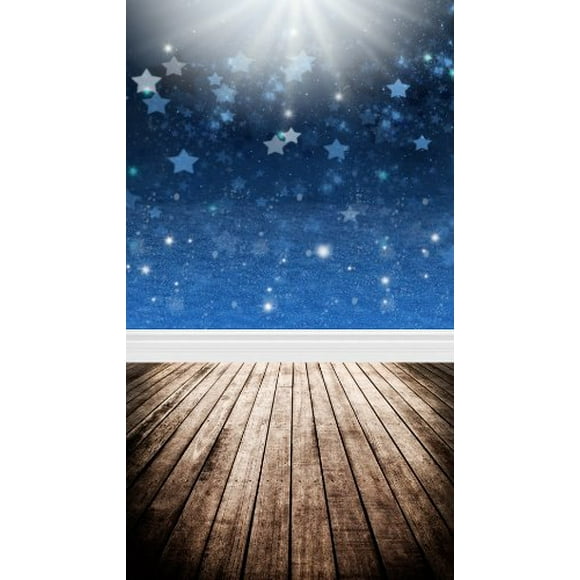 YUSDECOR 5x7ft Photo Backdrop Printed Photography Backgrounds Stars Pattern and Wooden Floor Backdrop