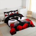 thumbnail image 3 of Manfei Chic Swan Queen Comforter Set 3 Pieces for Girls Women, 3D Rose Blossom Bedding Sets, Black Red White Bedding Comforter Set, Microfiber Bedroom Decor, 3 of 8