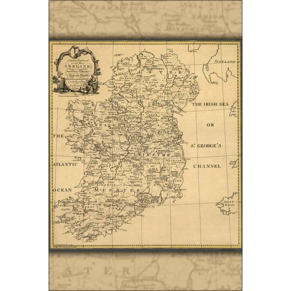 24"x36" Gallery Poster, map of ireland 1795