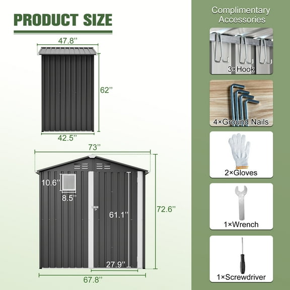 Garden Sheds Metal Outdoor Storage Shed 6FT x 4FT, Steel Utility Tool Shed Storage House , Metal Sheds Outdoor Storage for Backyard Garden Patio Lawn (6' x 4'), Black,Outdoor Sheds