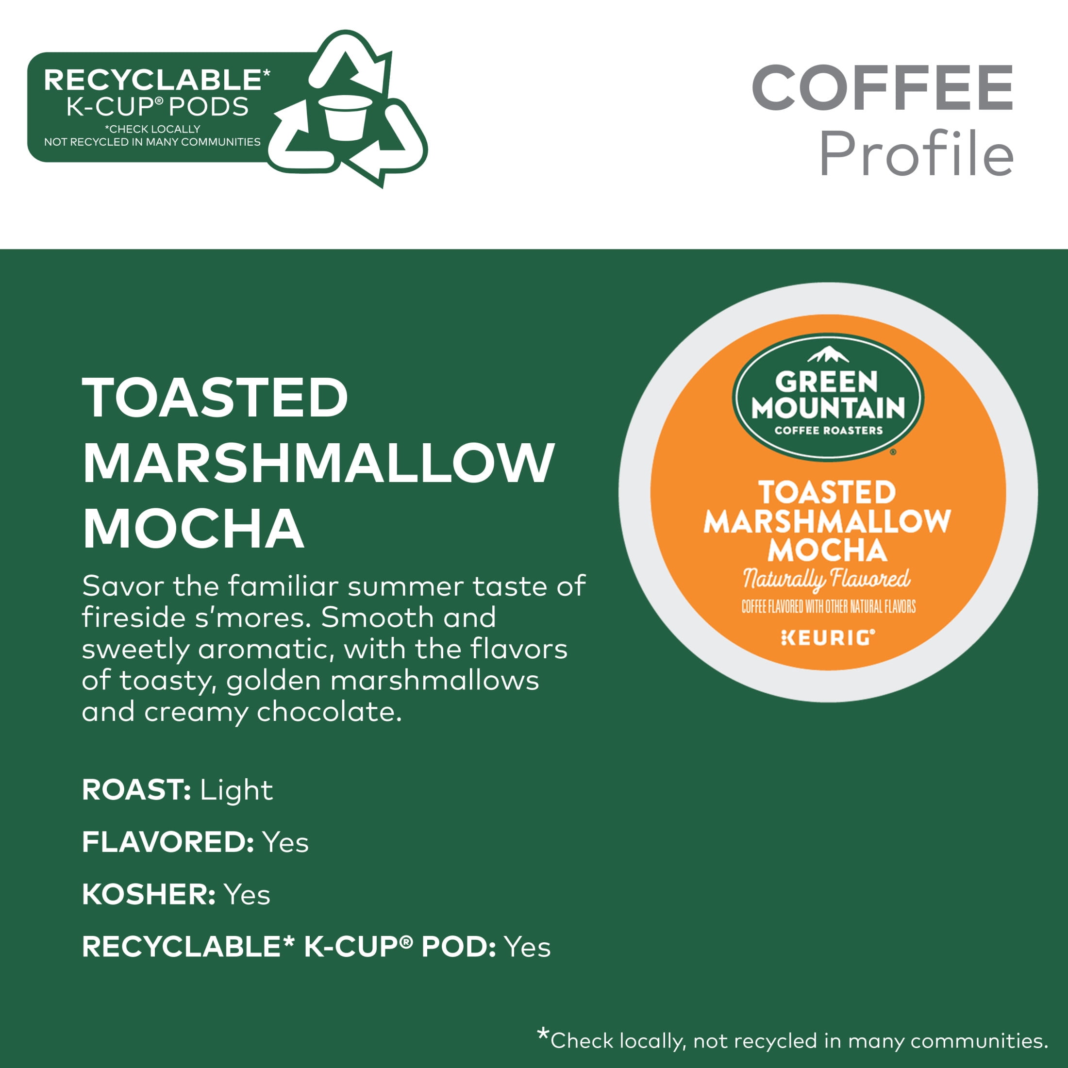 Green Mountain Coffee Roasters, Toasted Marshmallow Mocha Light Roast K-Cup Coffee Pods, 24 Count