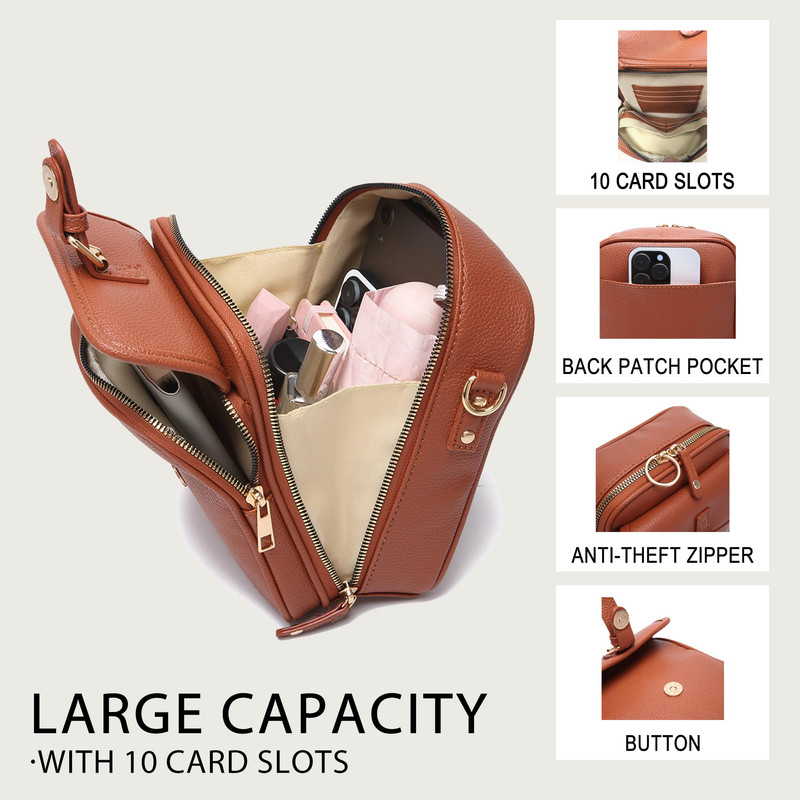 AOUNQ Small Messenger Bag Vegan Leather Crossbody Bag for Women Men, Vintage Cross Body Shoulder Purse with Card Slots