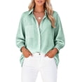 thumbnail image 2 of Women's Striped Button Up Shirts with Smocked Long Sleeve Lapel Collar Loose Fit Dressy Casual Trendy Blouses (XL, Green), 2 of 6