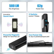 LITOM Rechargeable EDC Flashlight with Buzzer, Portable Flat Pocket Flashlight, Small Magnetic Flashlight, 7-Mode Side-Light Clip-on Handheld Flashlight, Suitable for Outdoors, Home, and Work