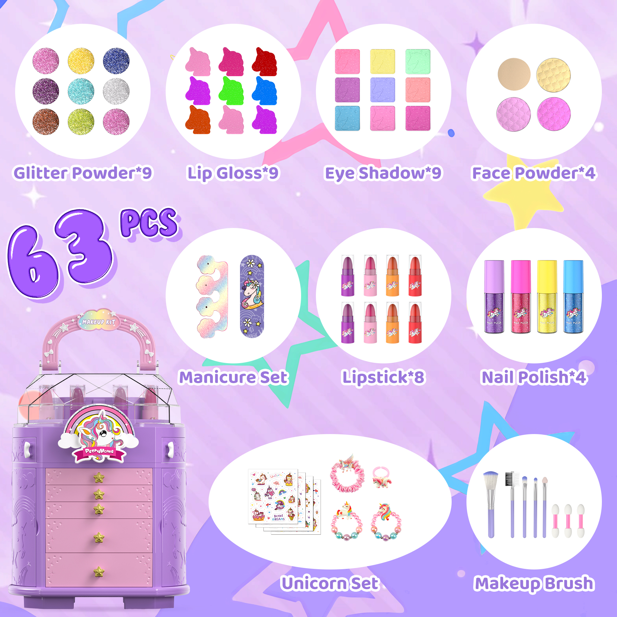 Perryhome Unicorn Kids Washable Makeup Set photo 2