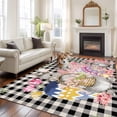 thumbnail image 2 of Large Area Rugs for Living Room Bedroom, Bunny Easter 8'x10' Rug Washable Carpet Runner Indoor Outdoor, Eggs Plaid Spring Floral Black White Farmhouse Non Slip Floor Mats Rug for Kitchen, Patio, 2 of 8