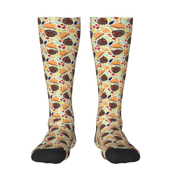 Zufioo Thanksgiving Print Long High Thigh Socks Knee-High Warm Stocking Women Boot Sock Leg Warmer High Socks for Daily Wear, Cosplay