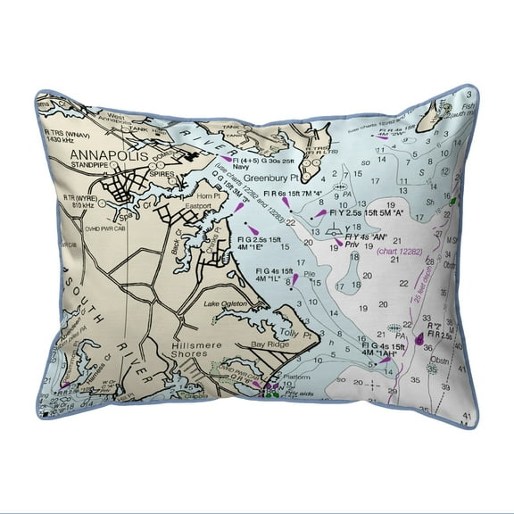 Betsy Drake HJ12263AN 16 x 20 in. Annapolis, MD Nautical Map Large Corded Indoor & Outdoor Pillow