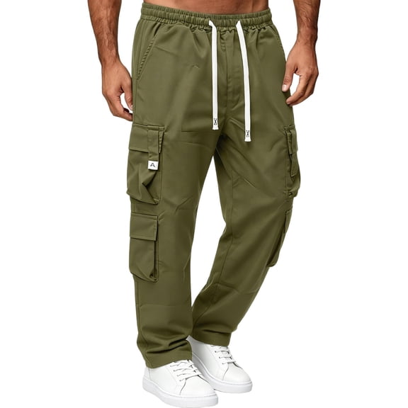 WIZUTIZ Men's Work Pants Thin Straight Leg Cargo Casual Trousers Multi-Pocket Wear-Resistant Polyester Relaxed Fit for Outdoor Labor Daily Commute Mens Fashion