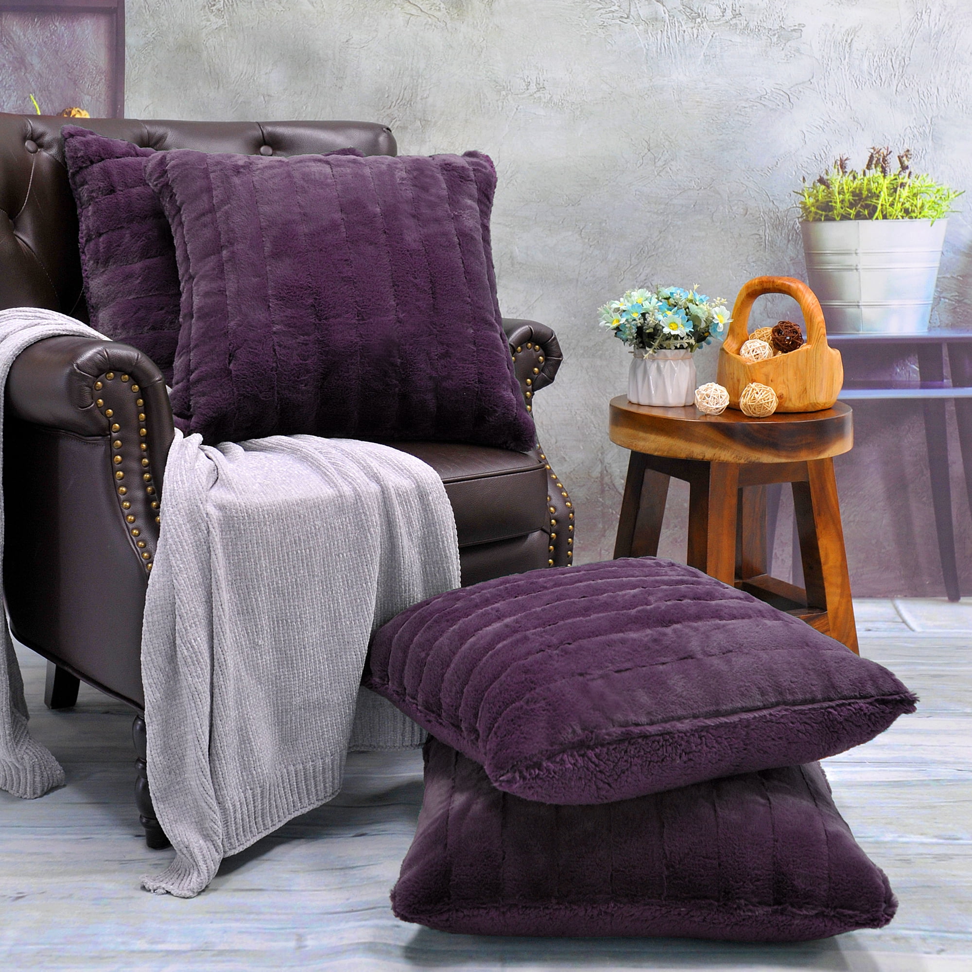 Home Soft Things Super Soft Decorative Pillow Covers, Set of 4, 20x20 inches, Blackberry