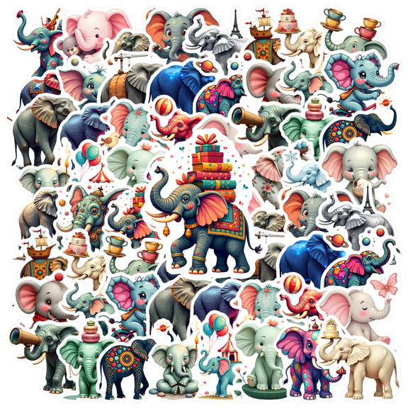 cartoon Elephant theme Stickers, Waterproof Elephant theme Sticker for Water Bottle Laptop Phone Cases Planner Skateboard Luggage Helmet Party Favor Decor, Ideal for Adults Teens Teacher Rewards
