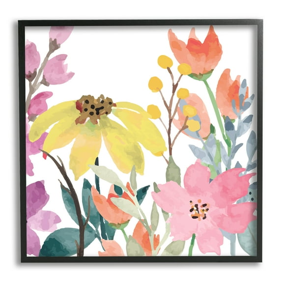 Stupell Industries Soft Floral Garden Botanical & Floral Painting Black Framed Art Print Wall Art, 12 x 12