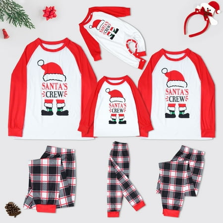 

Matching Family Pajamas Sets Christmas Santa’s Crew Letter Print Top And Plaid Pants Sleepwear For Dad