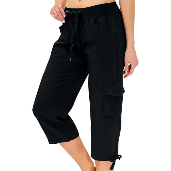 Hiking Capris for Women with Pockets Loose Fit Casual Capri Pants Dressy Lightweight Ladies Baggy Cargo Pants for Black M