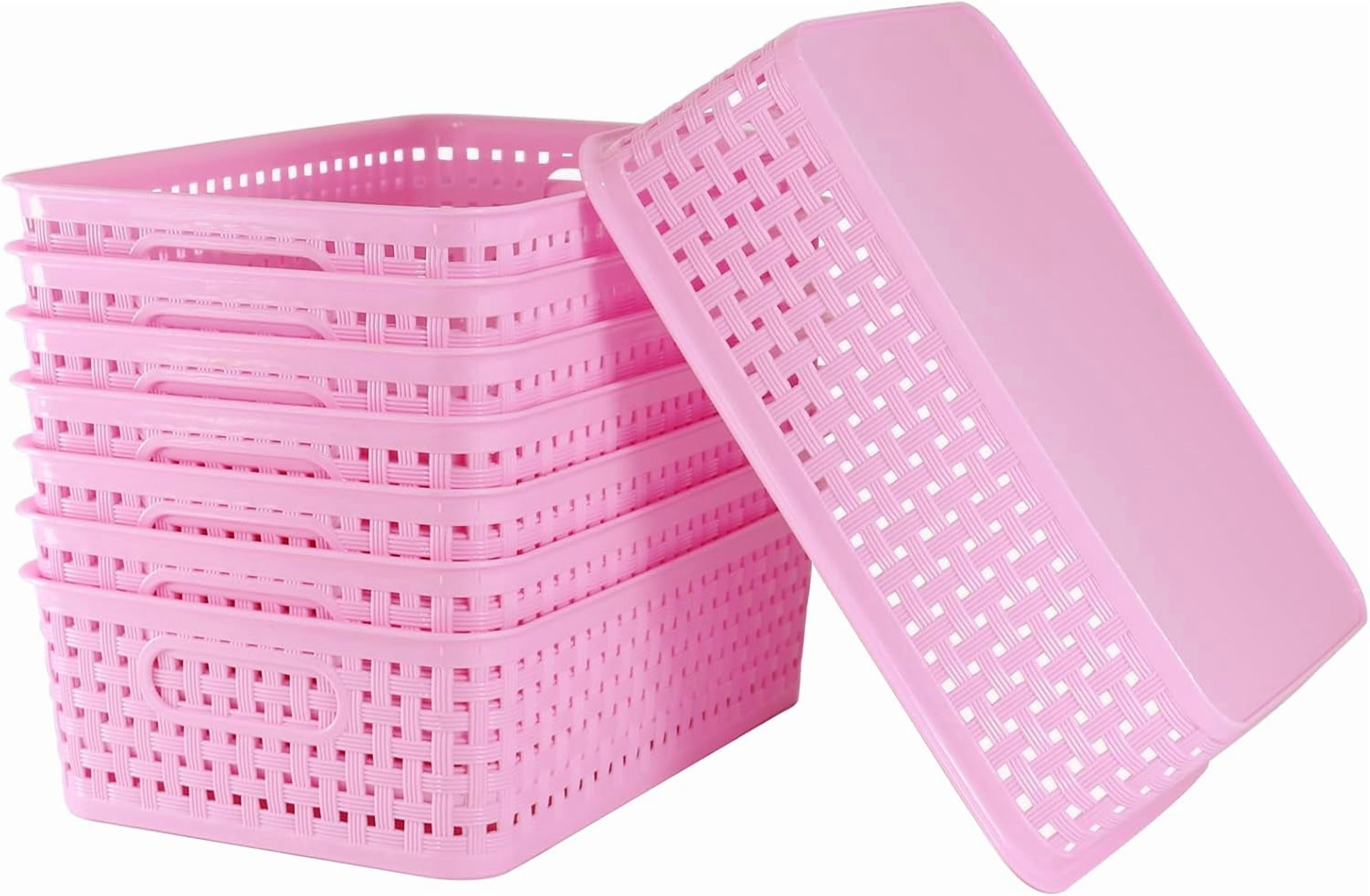 RGHJAR-8 Pack Small Pantry Organization and Storage Bins - Household Organizers for Laundry Room, Bathrooms, Bedrooms, Kitchens, Cabinets, Countertops, Under Sink or On Shelves (Pink)