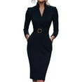 thumbnail image 2 of Women's Dress Long Sleeve French Style Chic Elegant Waist Cinching Blazer Dress for Office Commuting Spring Fall,Black,S, 2 of 6