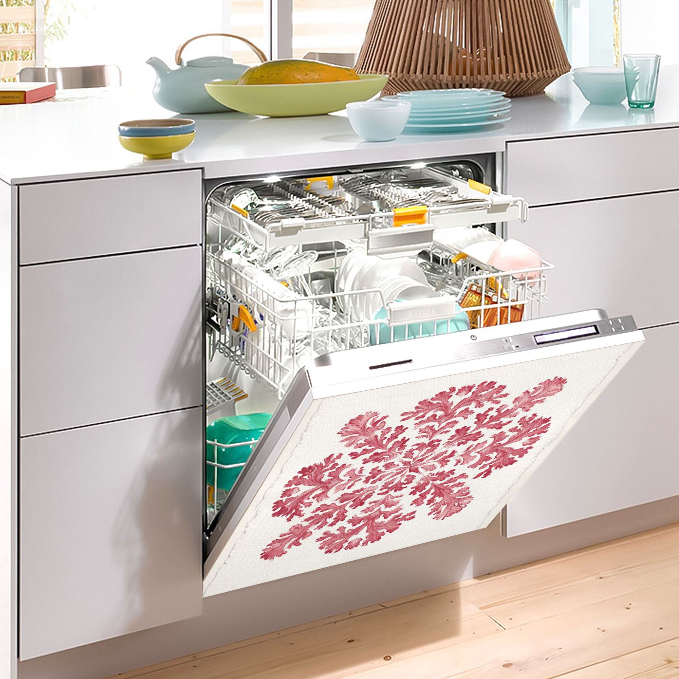 IAUYY Magnetic decorative sticker - 23x26 Inch PVC Refrigerator Decorative Cover, Removable DIY Art for Kitchen Appliances Coral Pattern
