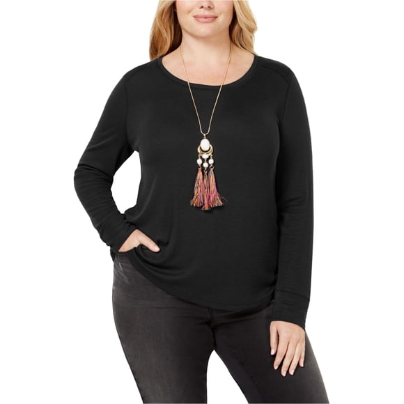 Womens Knit Top Deep Plus Solid Ribbed Round-Neck 0X