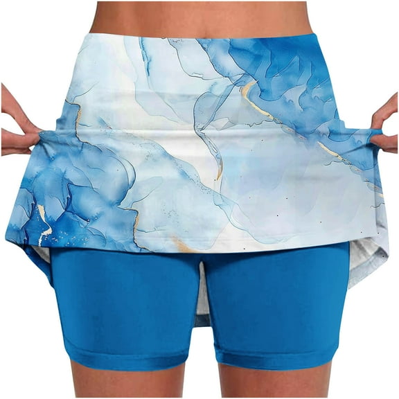 Sexlip Womens Yoga Sports Shorts Watercolor Print Layered Elastic Waist Soft Fabric Snug Silhouette for Yoga Sessions Multicolor S