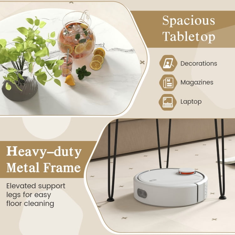 Kadyn End Table, Metal Side Table for Living Room Bedroom, Round Coffee Table with Thickened Tabletop and Metal Tripod Legs, White