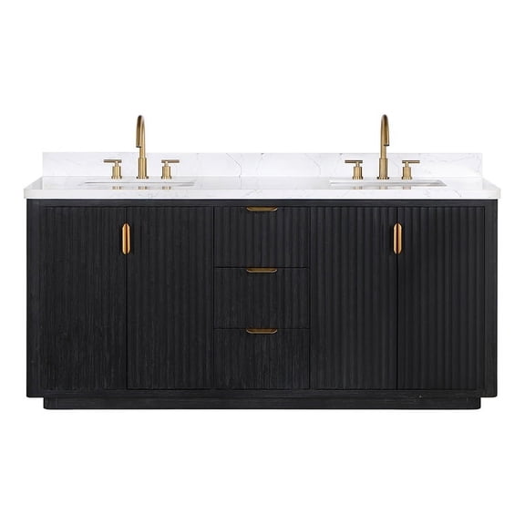 Cadiz 72" Double Vanity in Fir Wood Black with Composite top in Lightning White