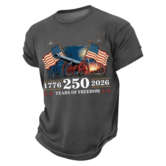 4th of July Shirts for Men Patriotic American Flag Tshirts 250th Anniversary Independence Day Tees 1776-2026 Print Tops Dark Gray 4XL