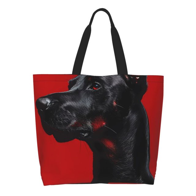 Easygdp Black Dog Red Background Bolsas Tote para Mujer, Bolsos de Hombro para Viaje, Bolsos de Mano de Gran Capacidad para Compras y Trabajo